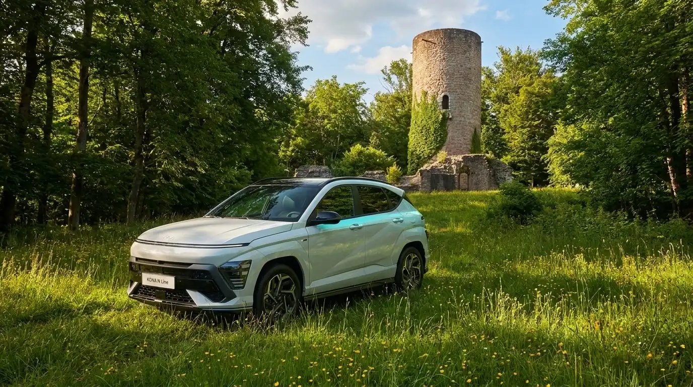 Hyundai KONA vor der Burg Stolzenberg