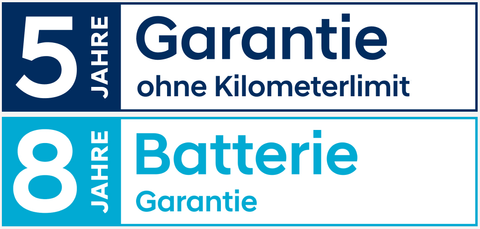 Offizielles Hyundai-Garantie-Logo: 5 Jahre Garantie ohne Kilometerlimit und 8 Jahre Batterie-Garantie