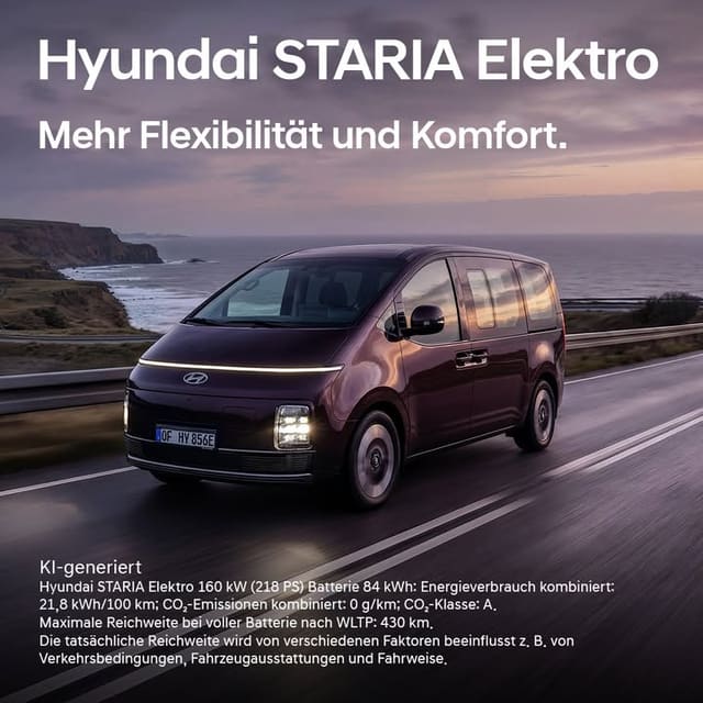 Frage an euch: Wofür würdet ihr 9 Sitze nutzen? 🤔
Der neue Hyundai STARIA Elektro ist …