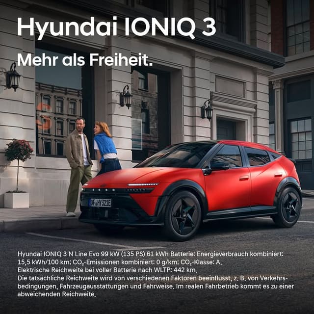 Der Hyundai IONIQ 3 vereint alles, was du brauchst: Elektrischer Antrieb für die Zukunft, …