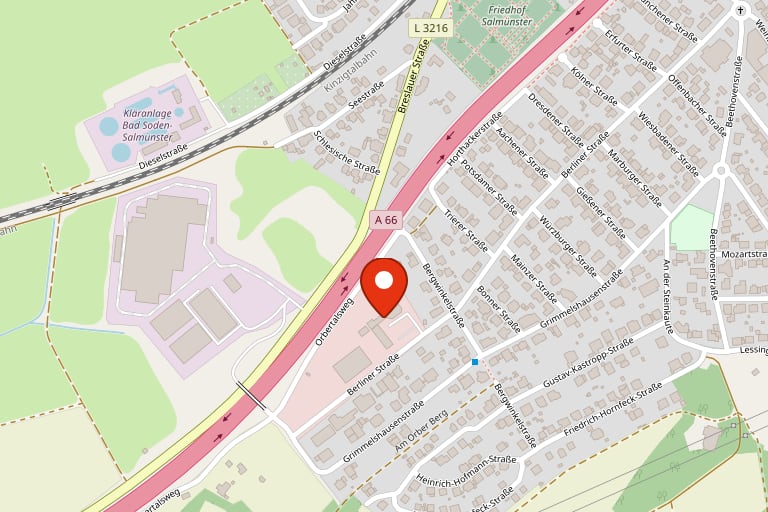 Karte: Autozentrum Ries an der Berliner Straße 38 in Bad Soden-Salmünster, direkt an der A66