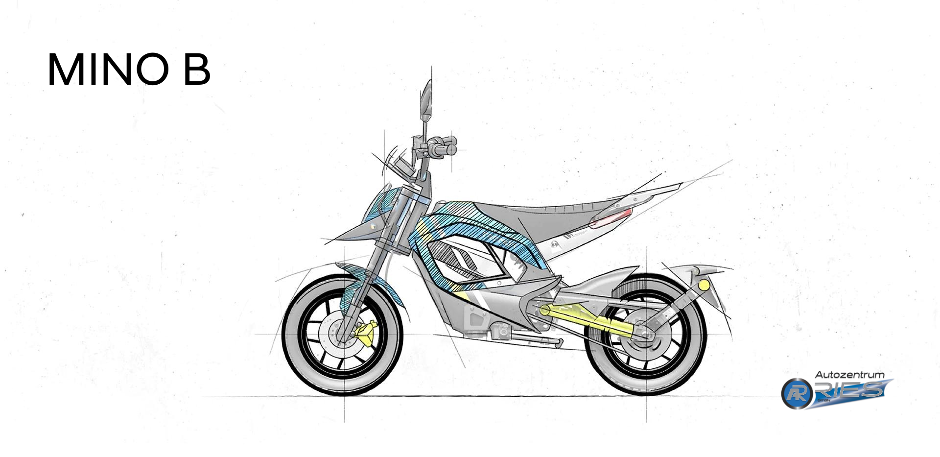 Eine Zeichnung eines Motorrads mit dem Wort Mino B.