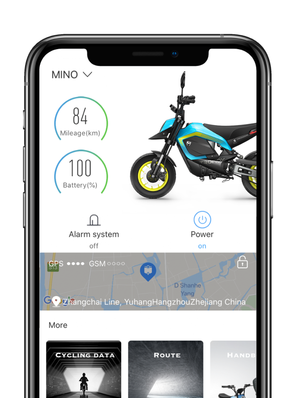 Eine mobile App, die ein Motorrad auf dem Bildschirm zeigt.
